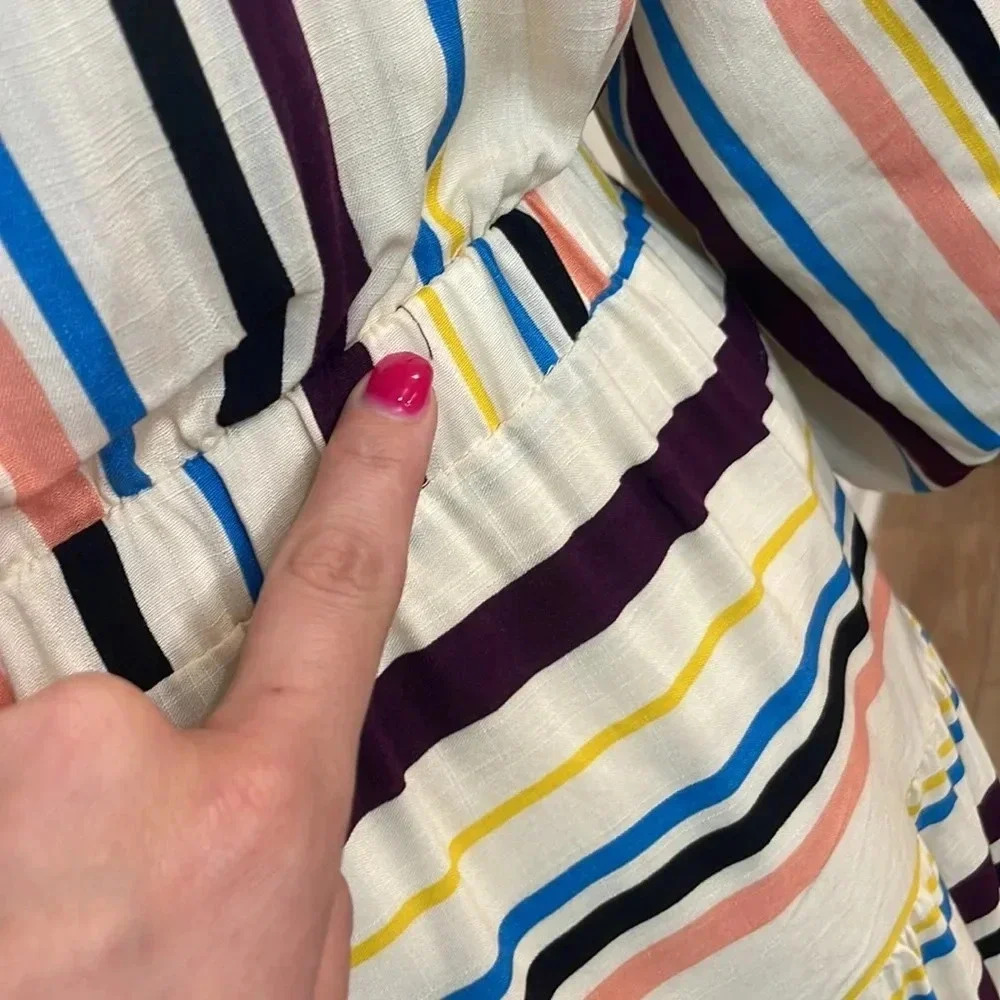 LOST + WANDER REVOLVE CORY Cream Blue STRIPED Boho MINI DRESS - Picture 10 of 16